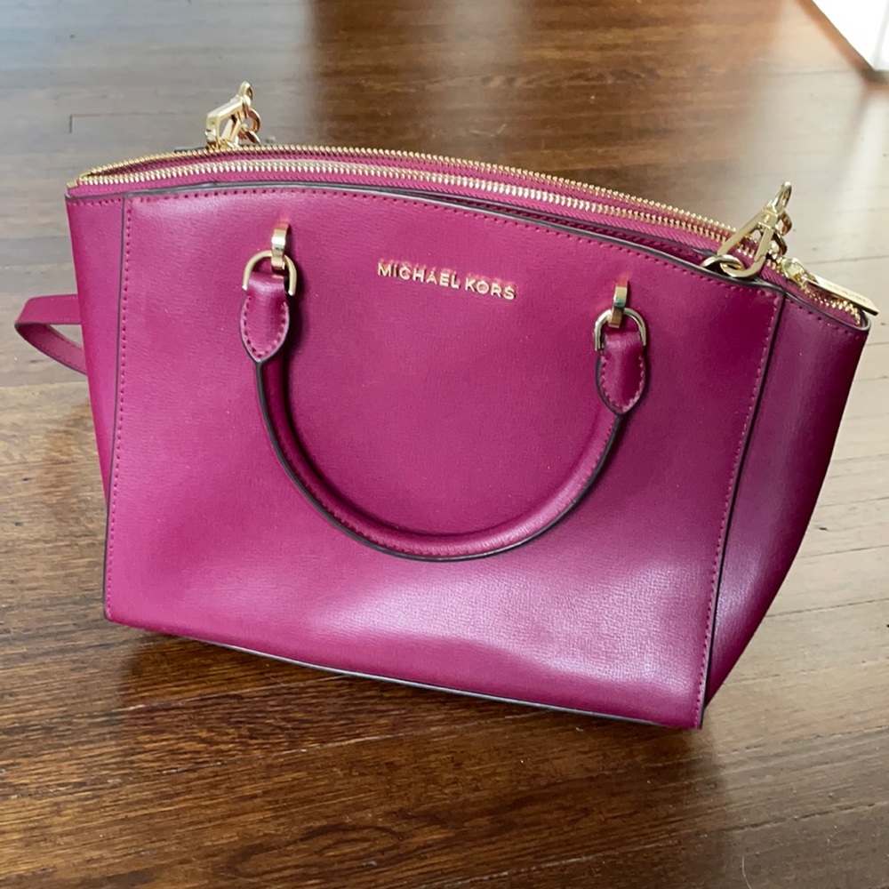 Michael Kors magenta leather satchel with tags